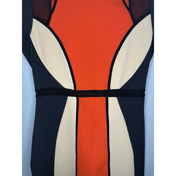 Gianni Bini Colorblock Short Sleeve Bodycon Sheath Dress Black/Orange/Cream Sm - Picture 4 of 10